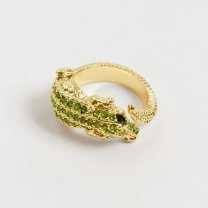 12K Gold Plated Rhinestone Encrusted Crocodile Ring